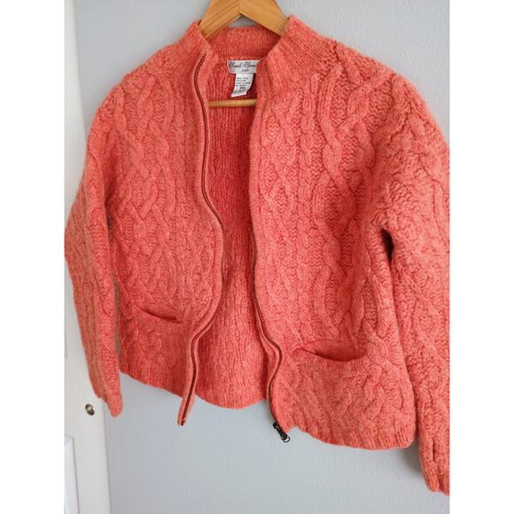 Hand Knit Wool Cable Knit Full Zip Sweater Sarah Spencer women's medium petite - Picture 2 of 15